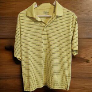PGA Tour Polo Shirt Mens Medium Yellow Striped Golf Lightweight Breathable